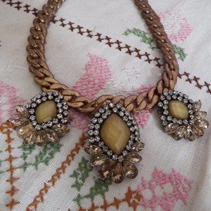 Statement Necklace Wide Linked Chain with 3 Jeweled Pieces Attached 10" Long